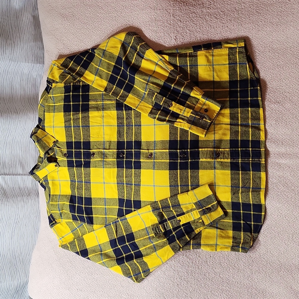 Banana Republic Men's Untucked Standard Fit Flannel Shirt Yellow Plaid Size XL